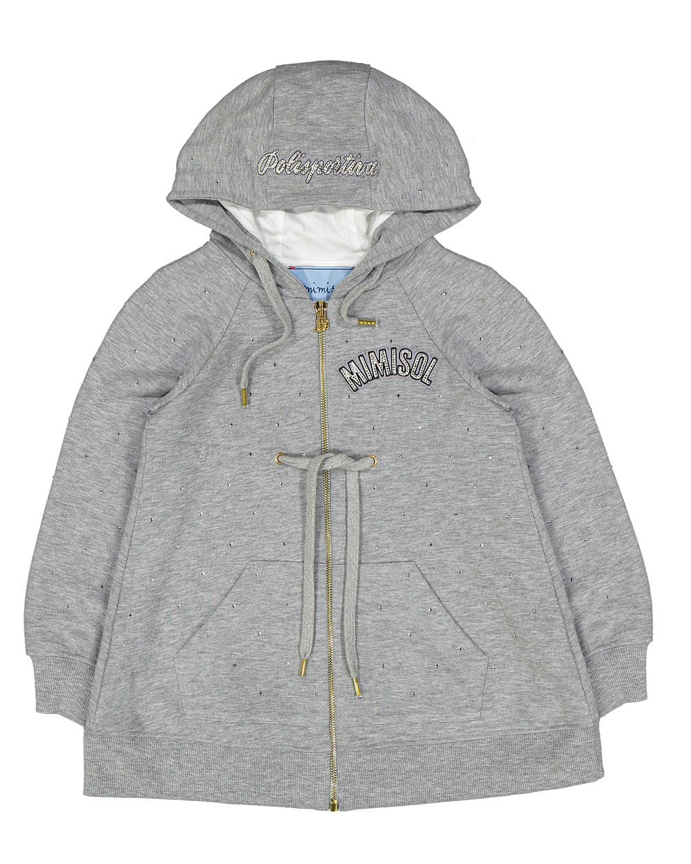 Long hooded sweatshirt with rhinestones