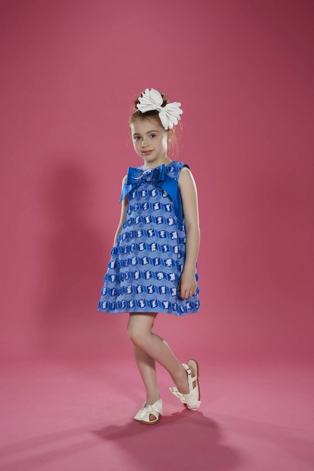 ValMax dress in blue fil coupé with bow