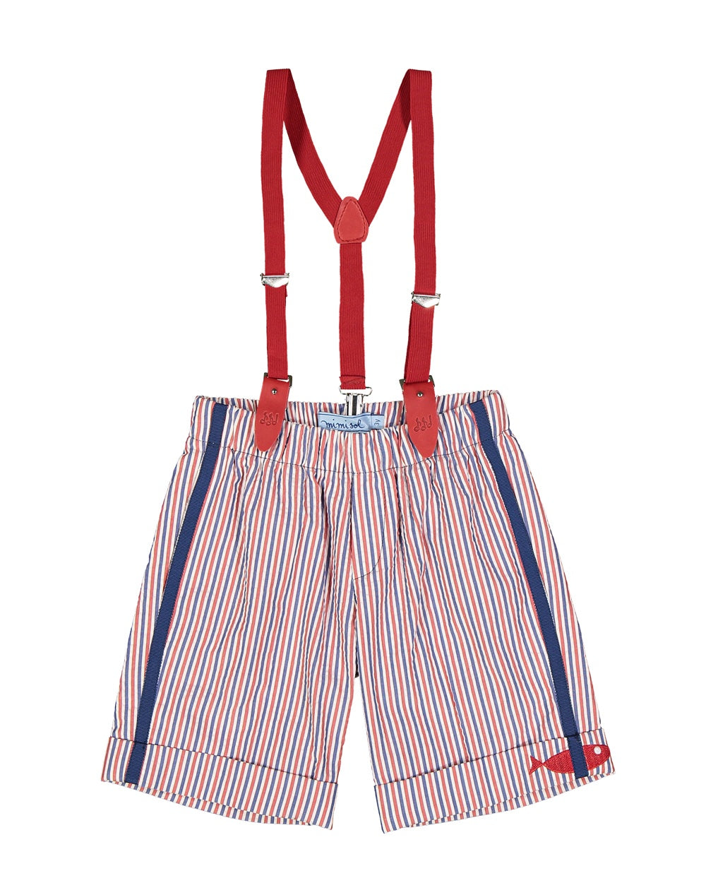 Striped Bermuda shorts with suspenders