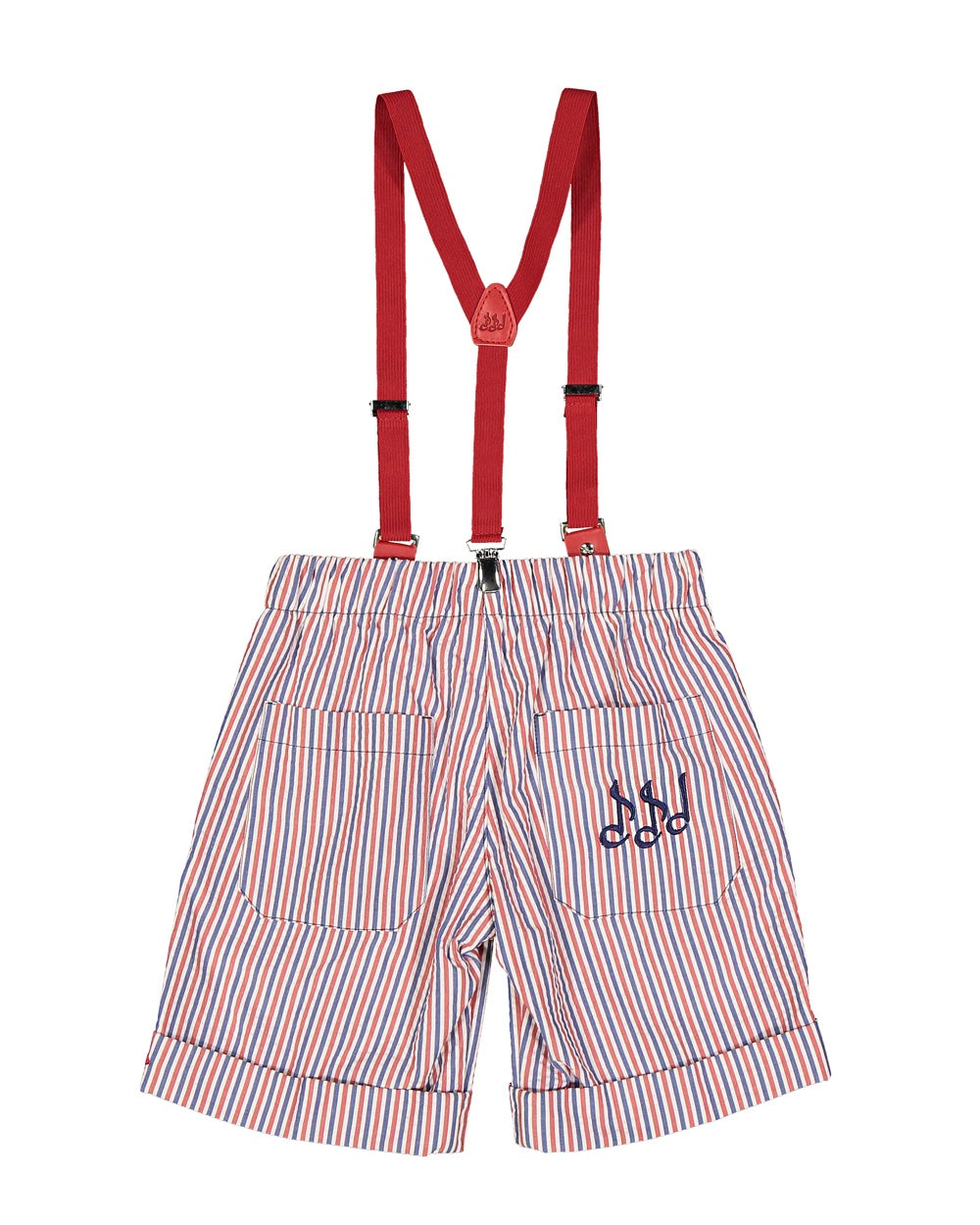 Striped Bermuda shorts with suspenders