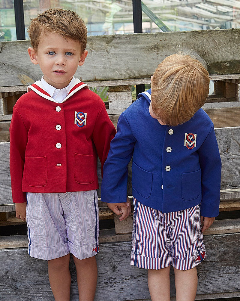 Striped Bermuda shorts with suspenders
