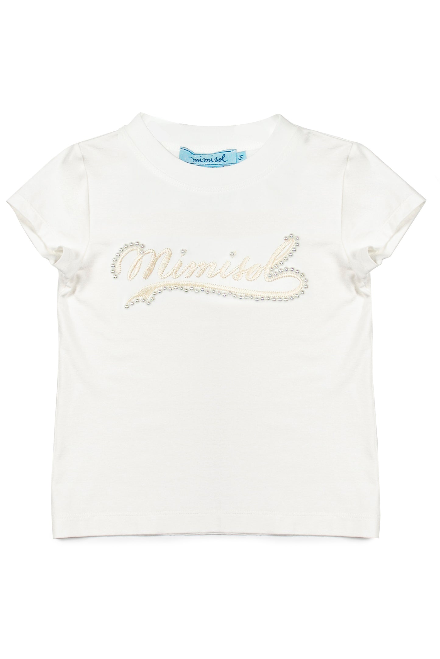 Mimisol T-shirt with logo and embroidered pearls