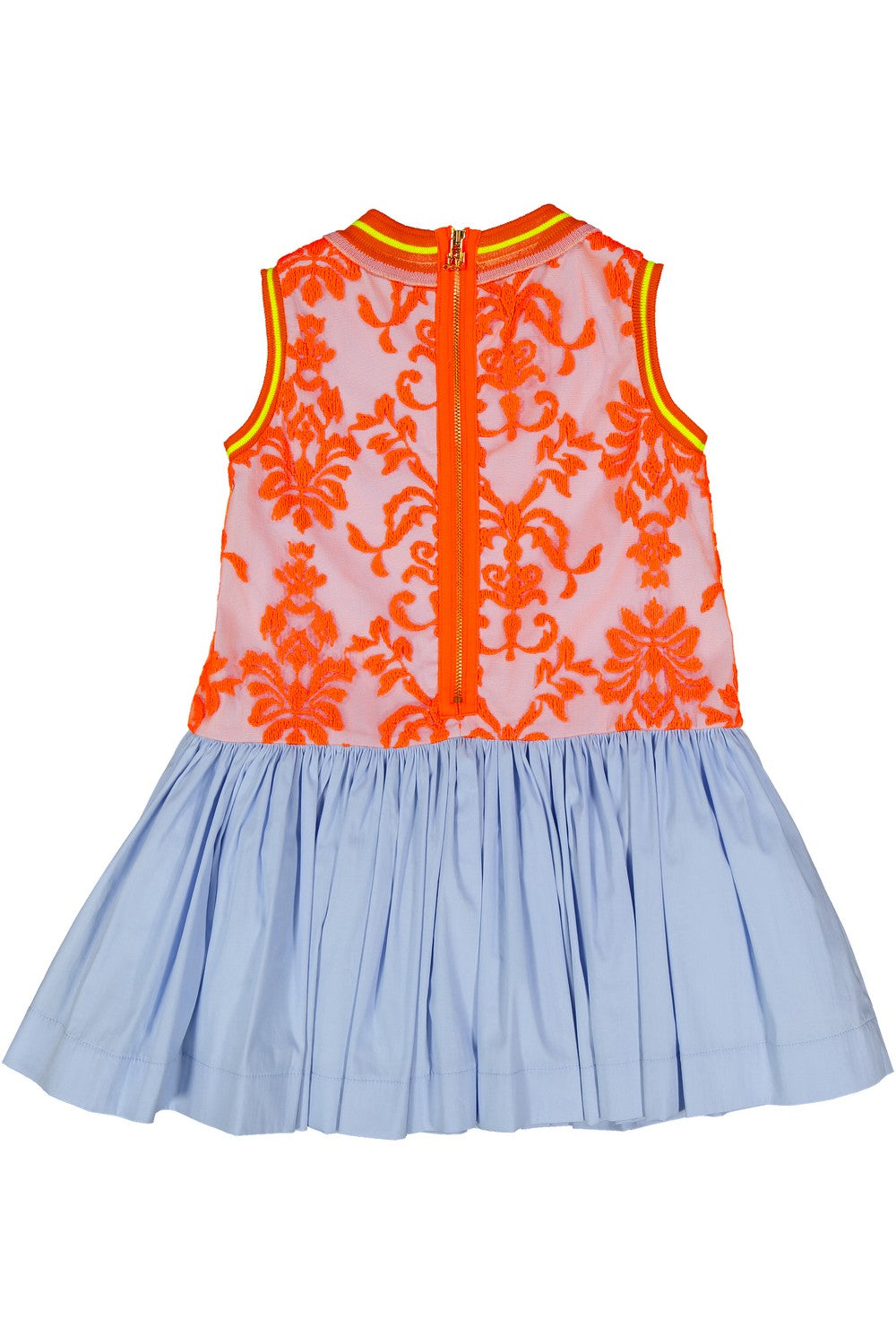 Mimisol dress in poplin and fluorescent lace with collar