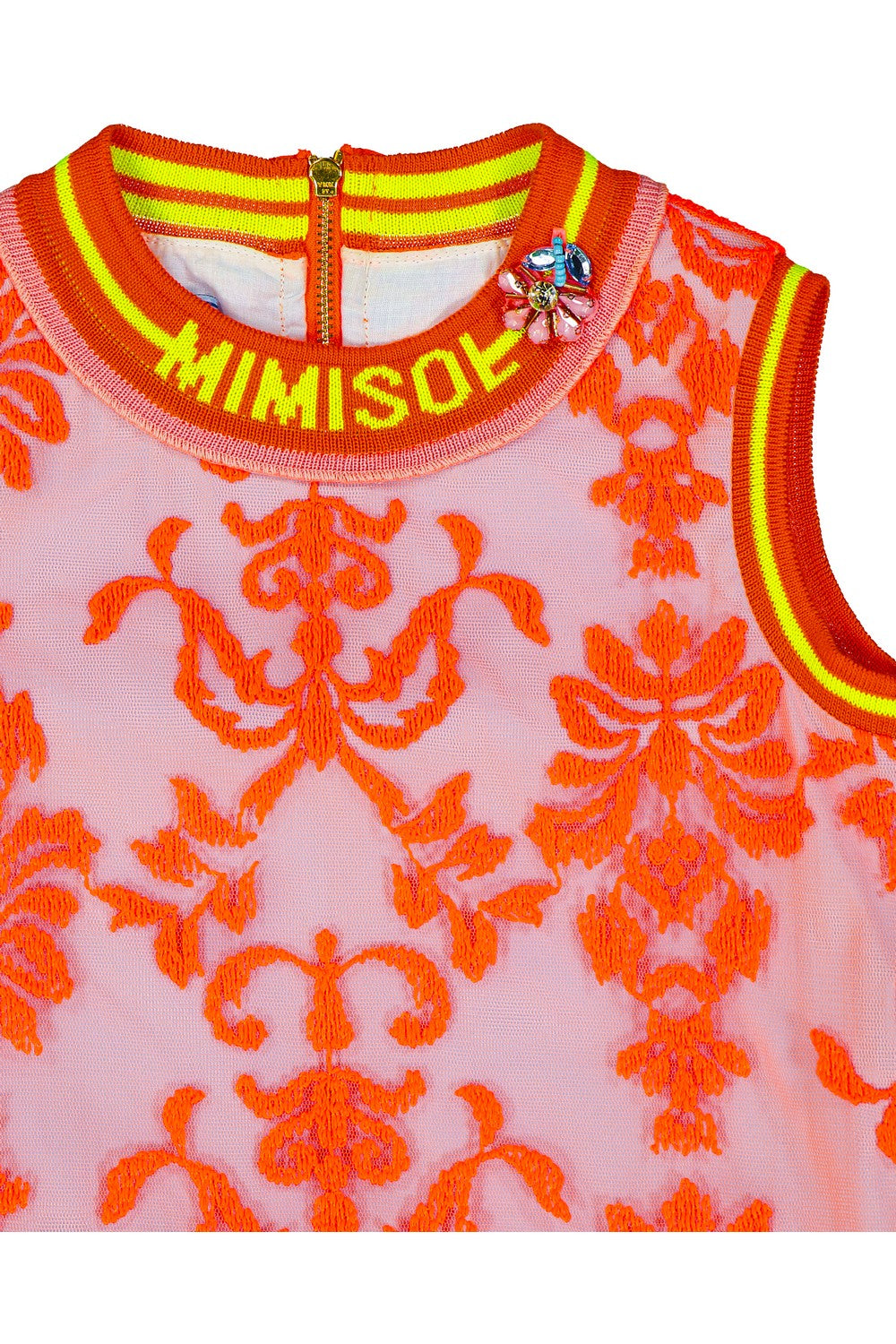 Mimisol dress in poplin and fluorescent lace with collar