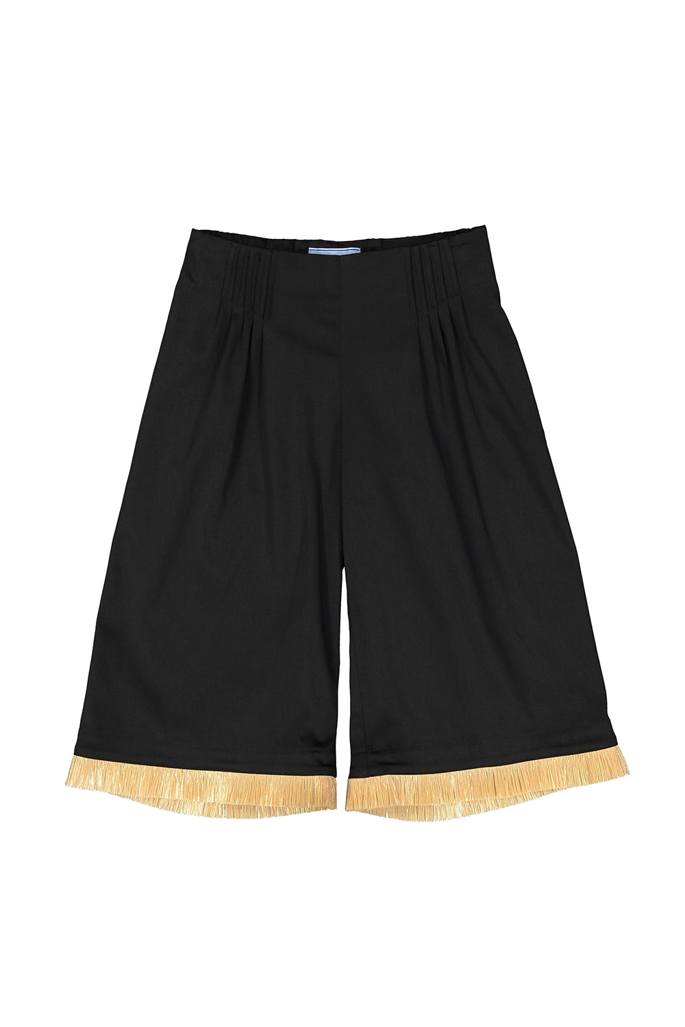 Mimisol culottes in stretch cotton with raffia fringes
