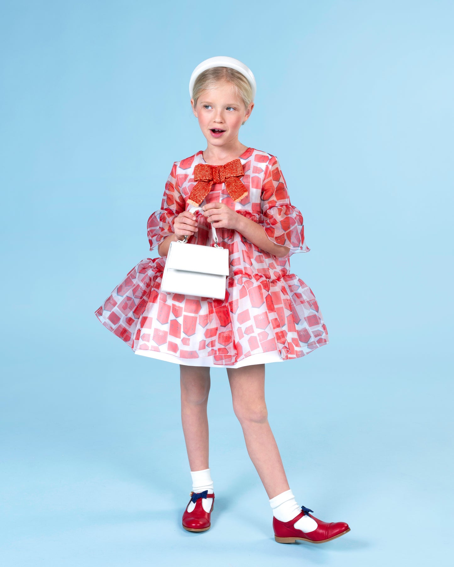 Abito in organza con stampa Casette