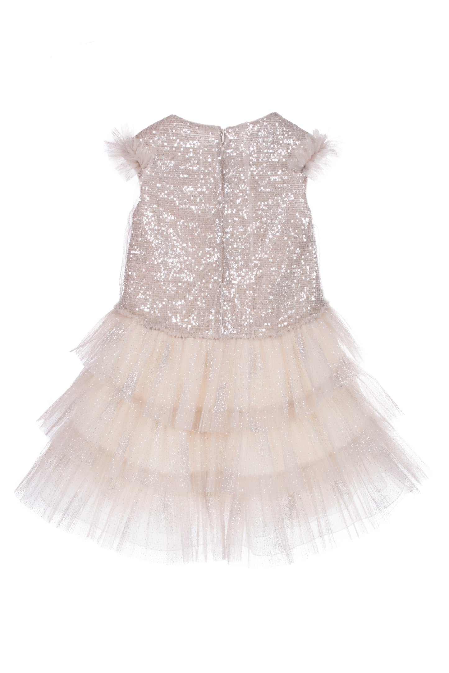 Abito a balze in tulle plisse e paillettes