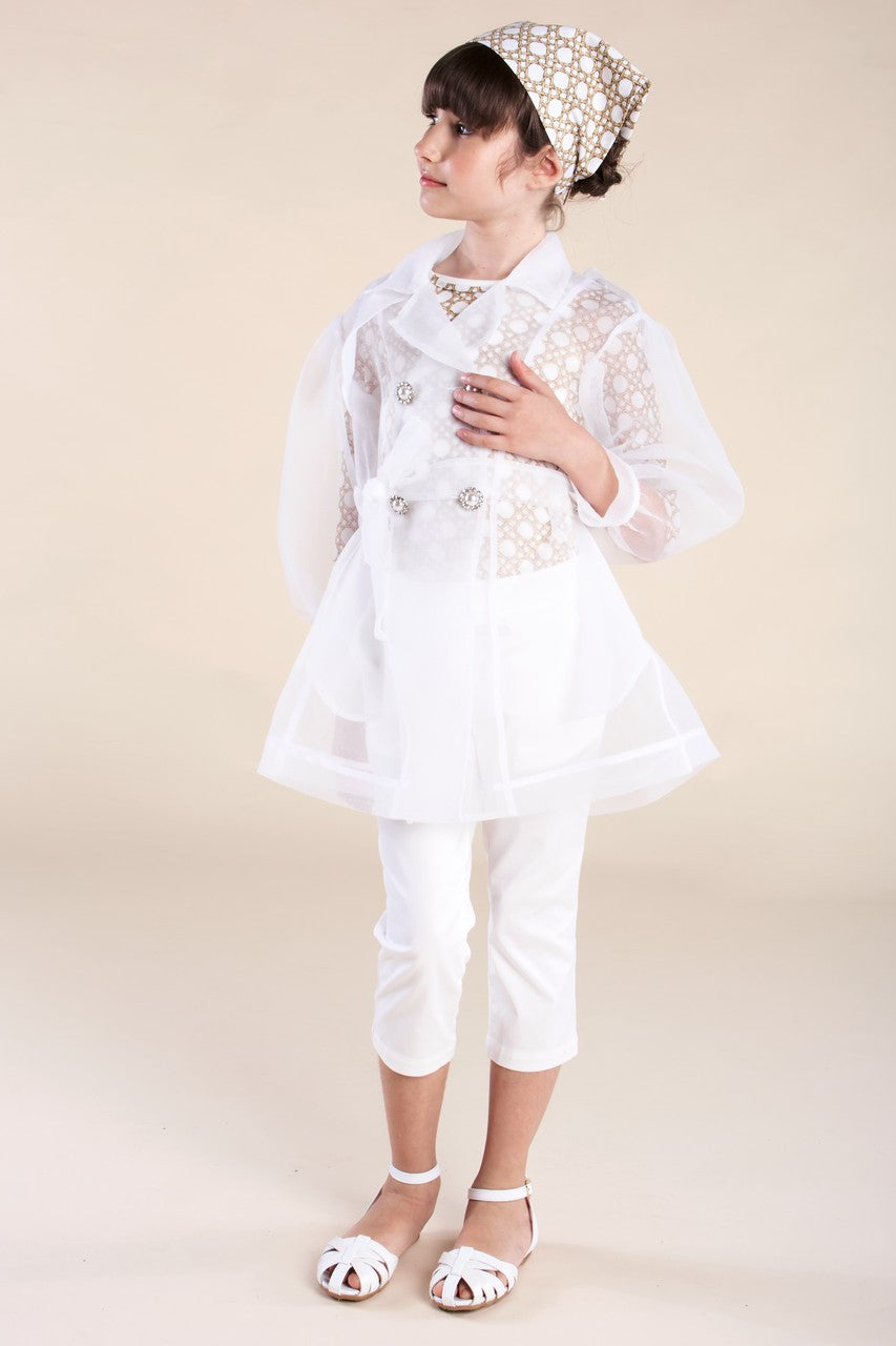 Trench in organza con bottone gioiello