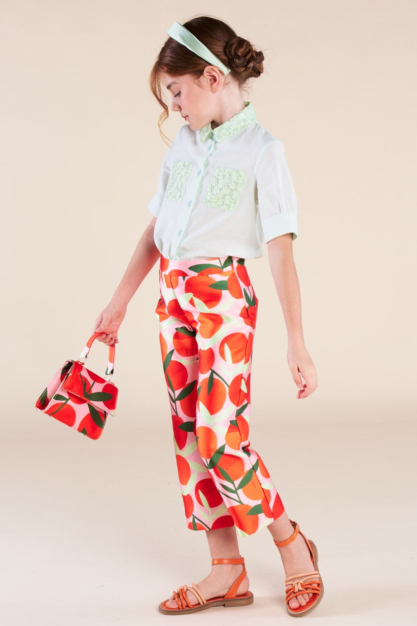 Pantaloni in mikado con stampa Arance