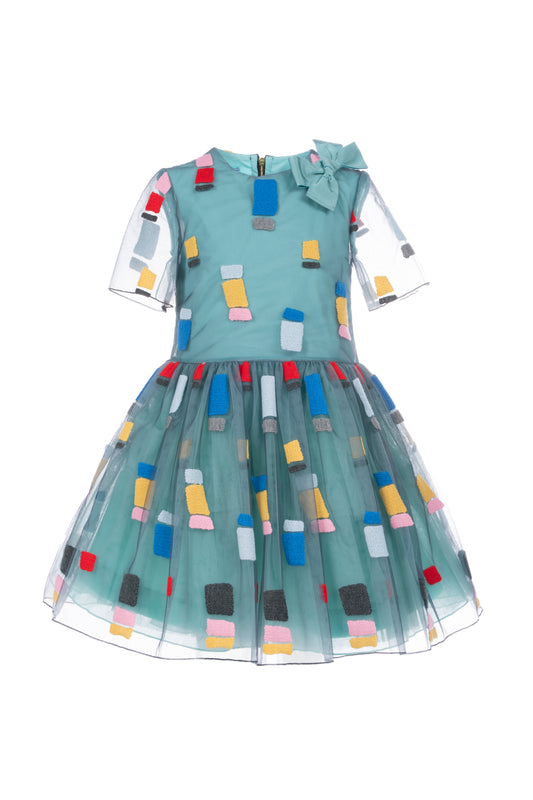 Abito in tulle con ricamo multicolor