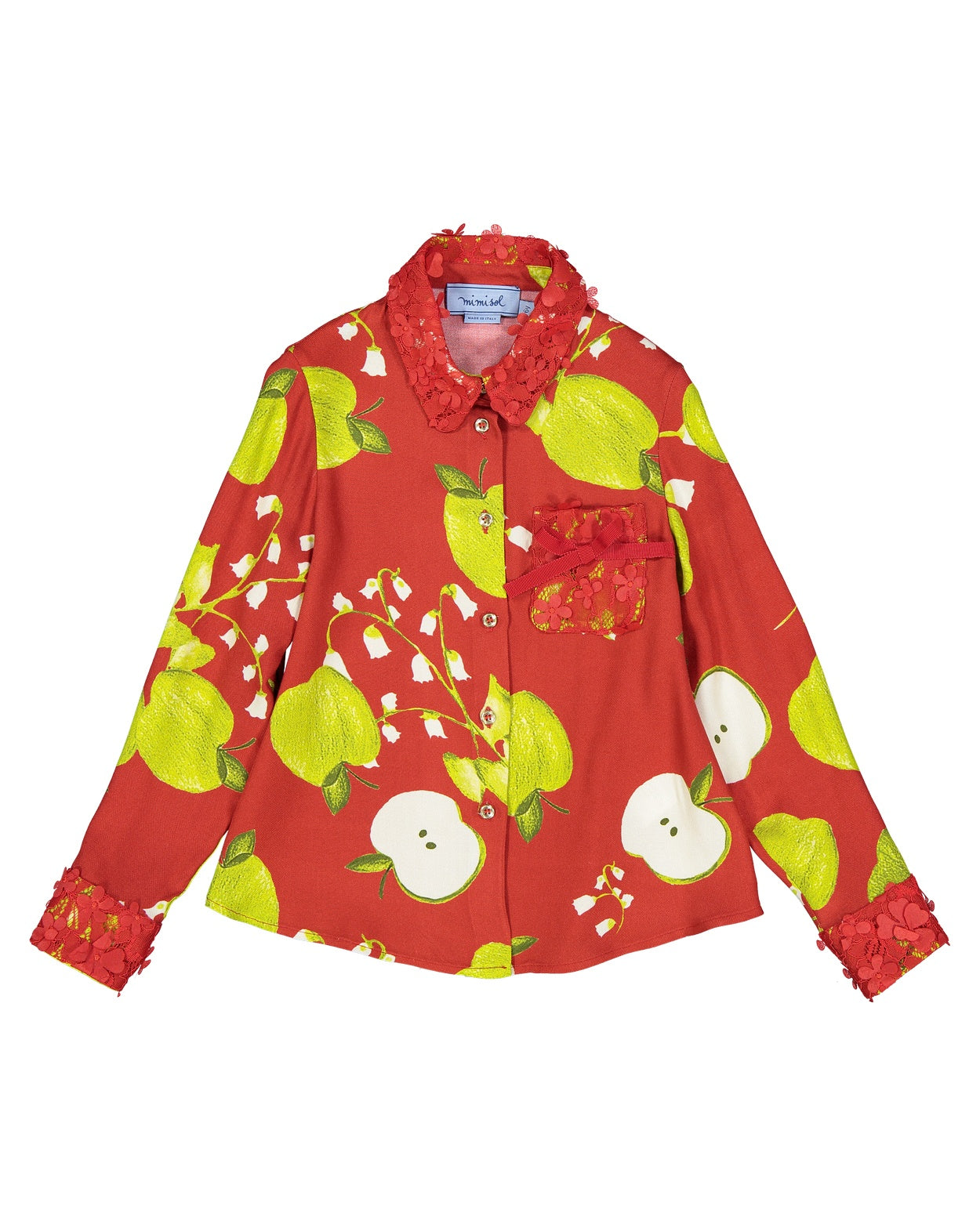 Printed twill shirt with lace details