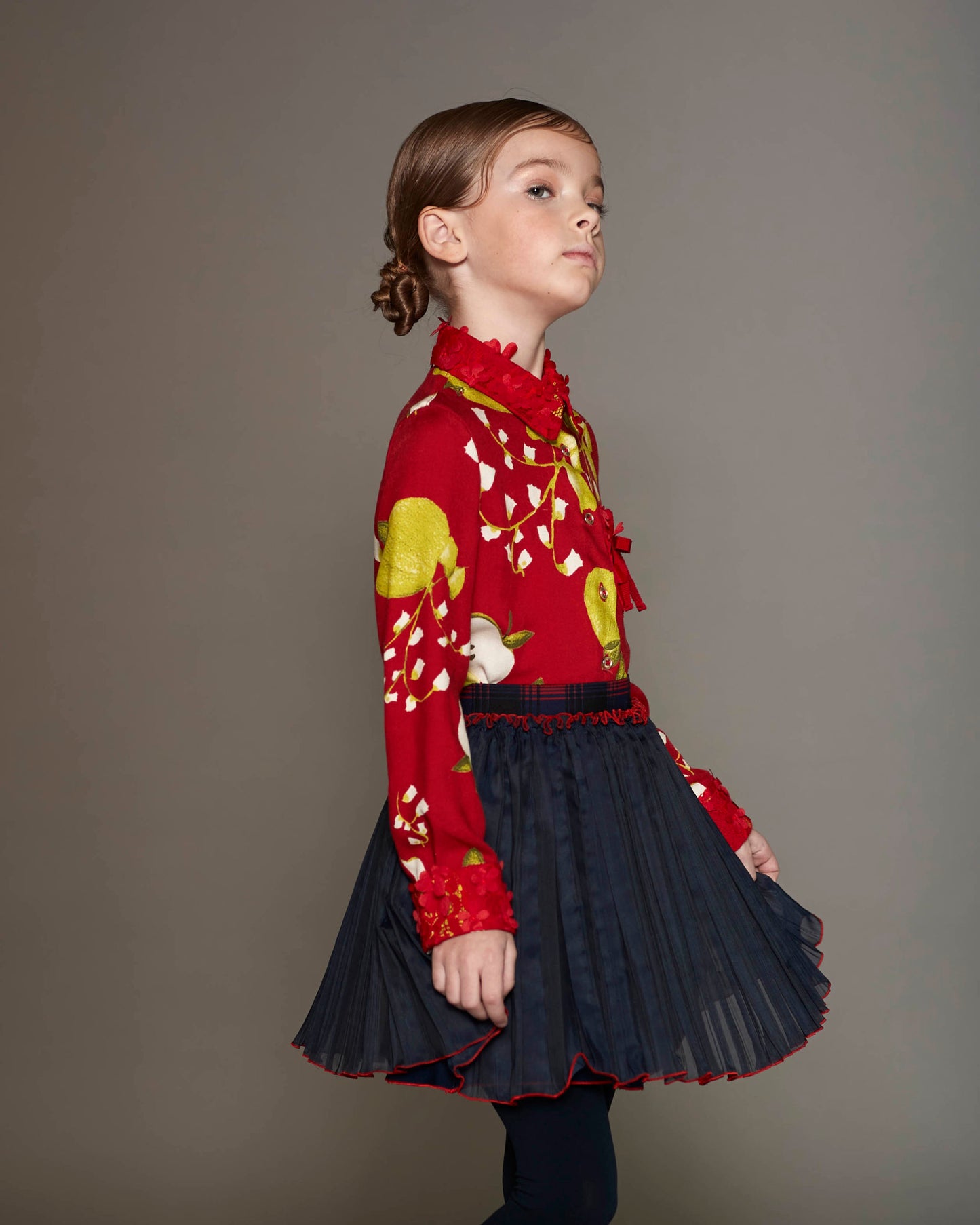 Printed twill shirt with lace details