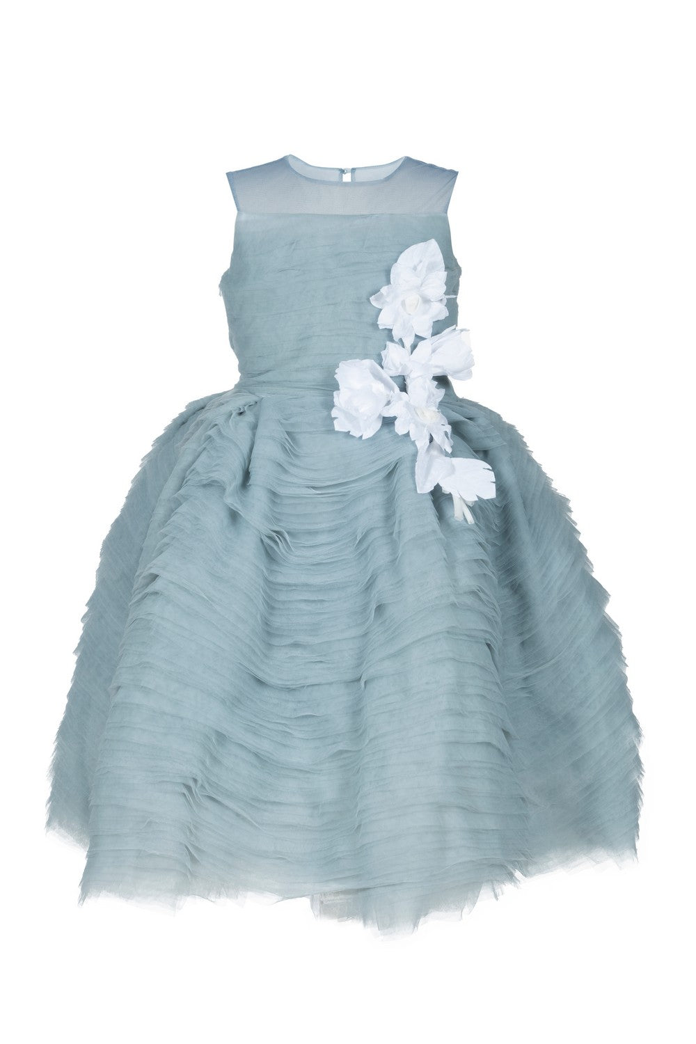 Abito Marchesa Kids Couture a balze in tulle con fiori