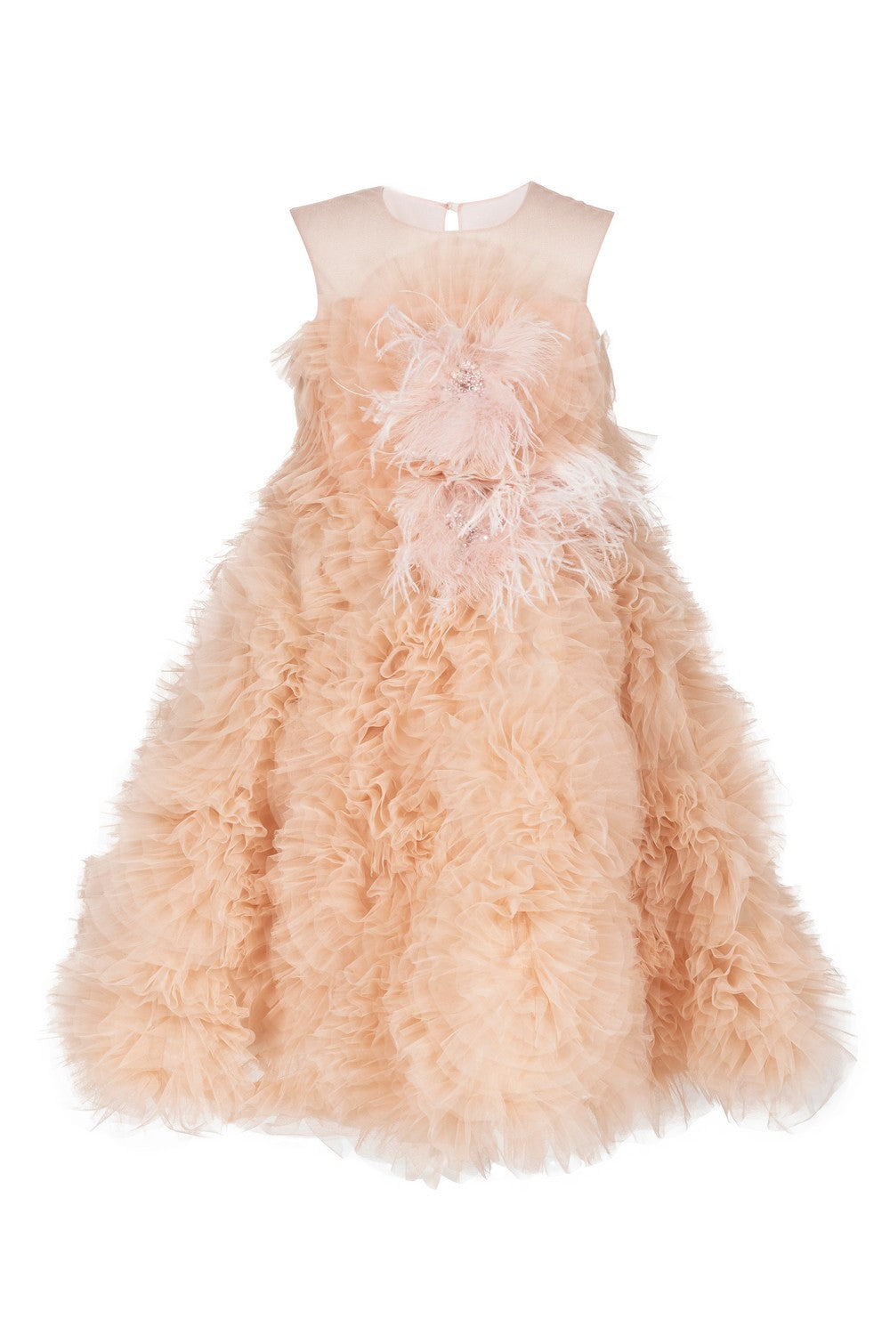 Abito Marchesa Kids Couture in tulle con piume
