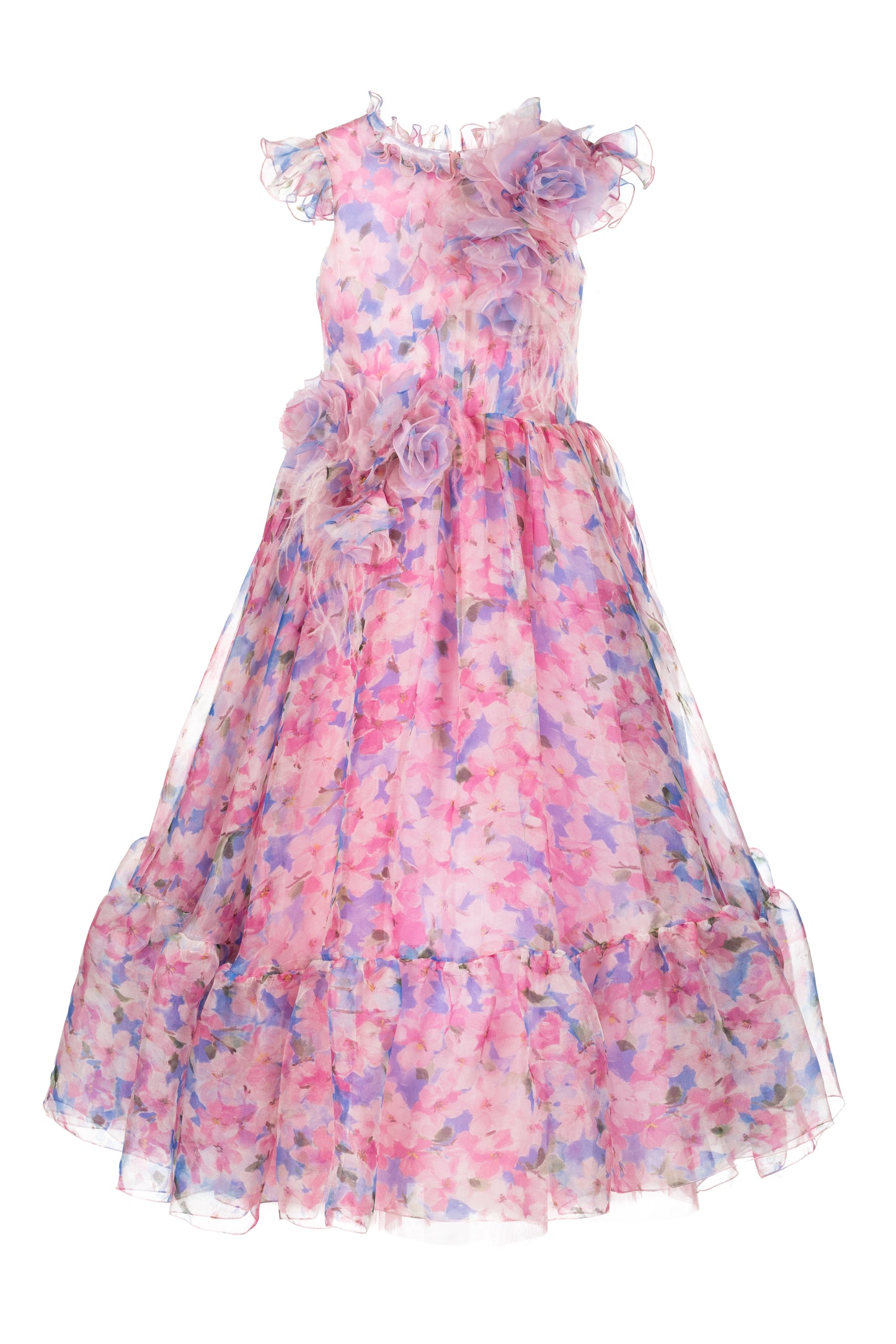 Abito Marchesa Kids Couture in organza a stampa floreale