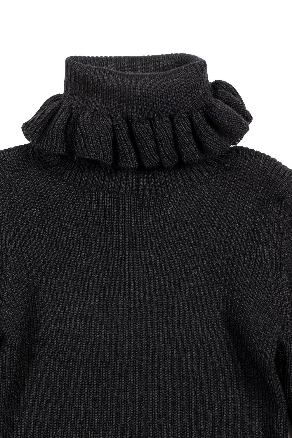 Mimisol Wool Turtleneck with Ruffles - 6Y - BLACK