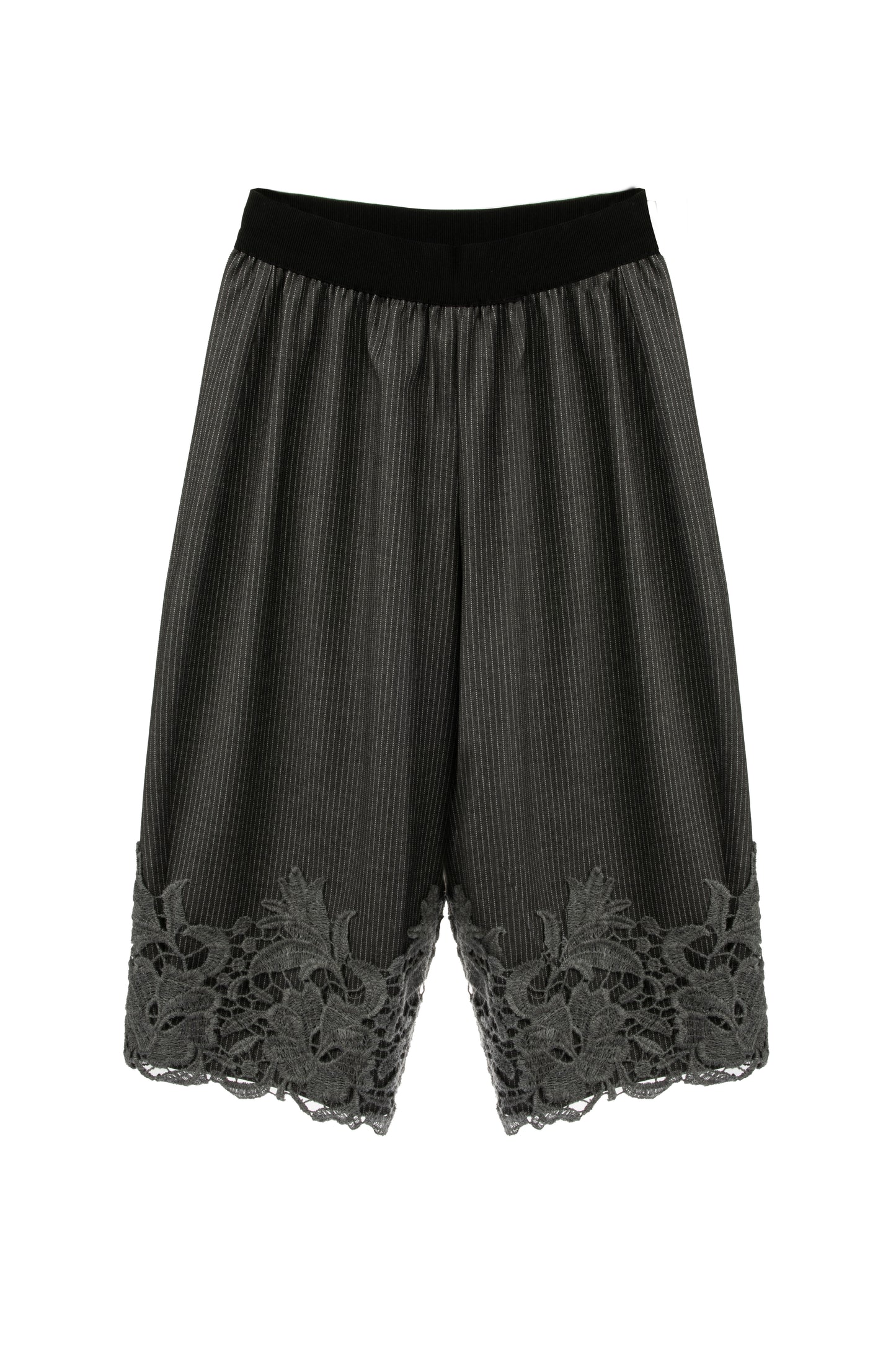 Pinstriped trousers with lace