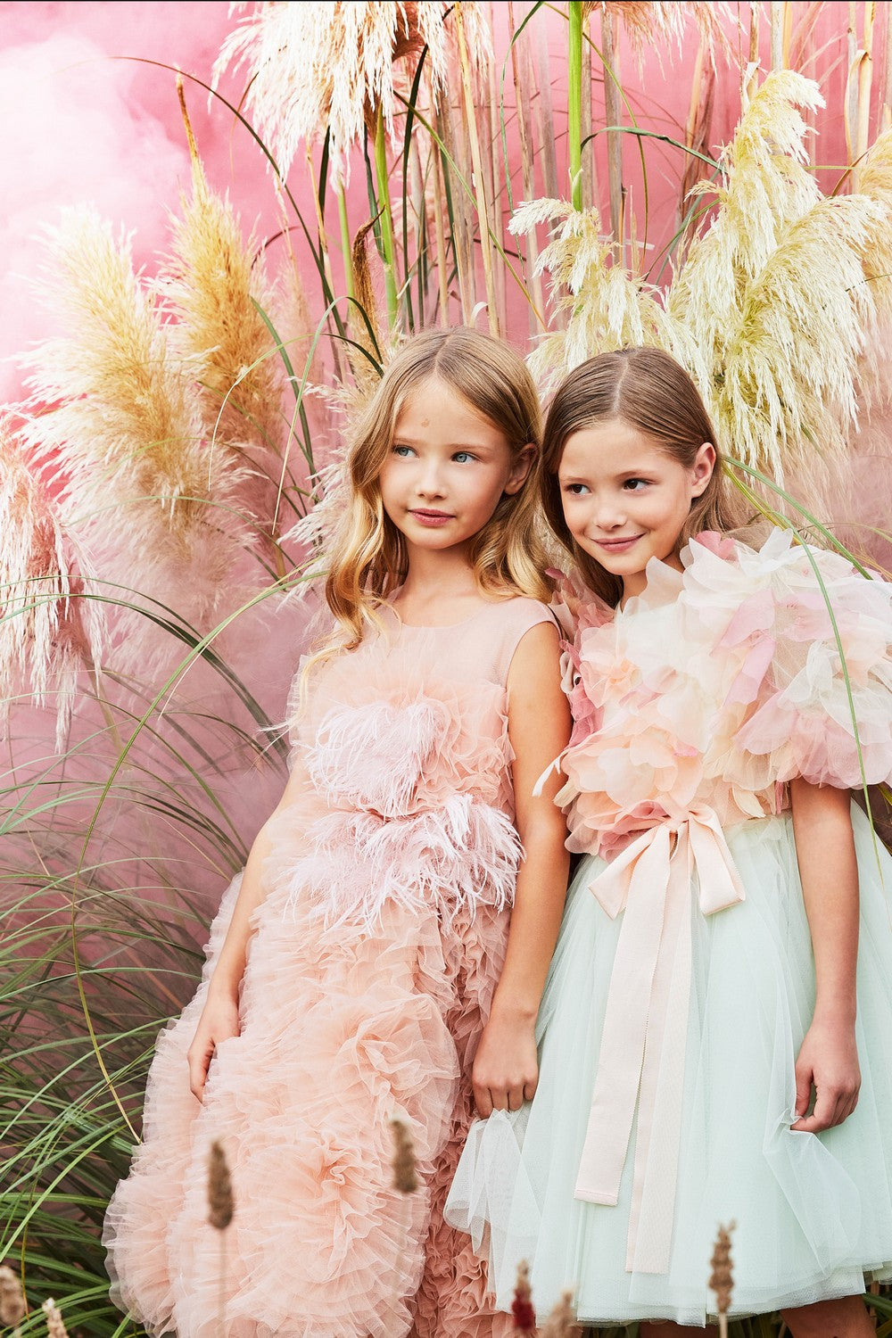 Abito Marchesa Kids Couture in tulle con piume