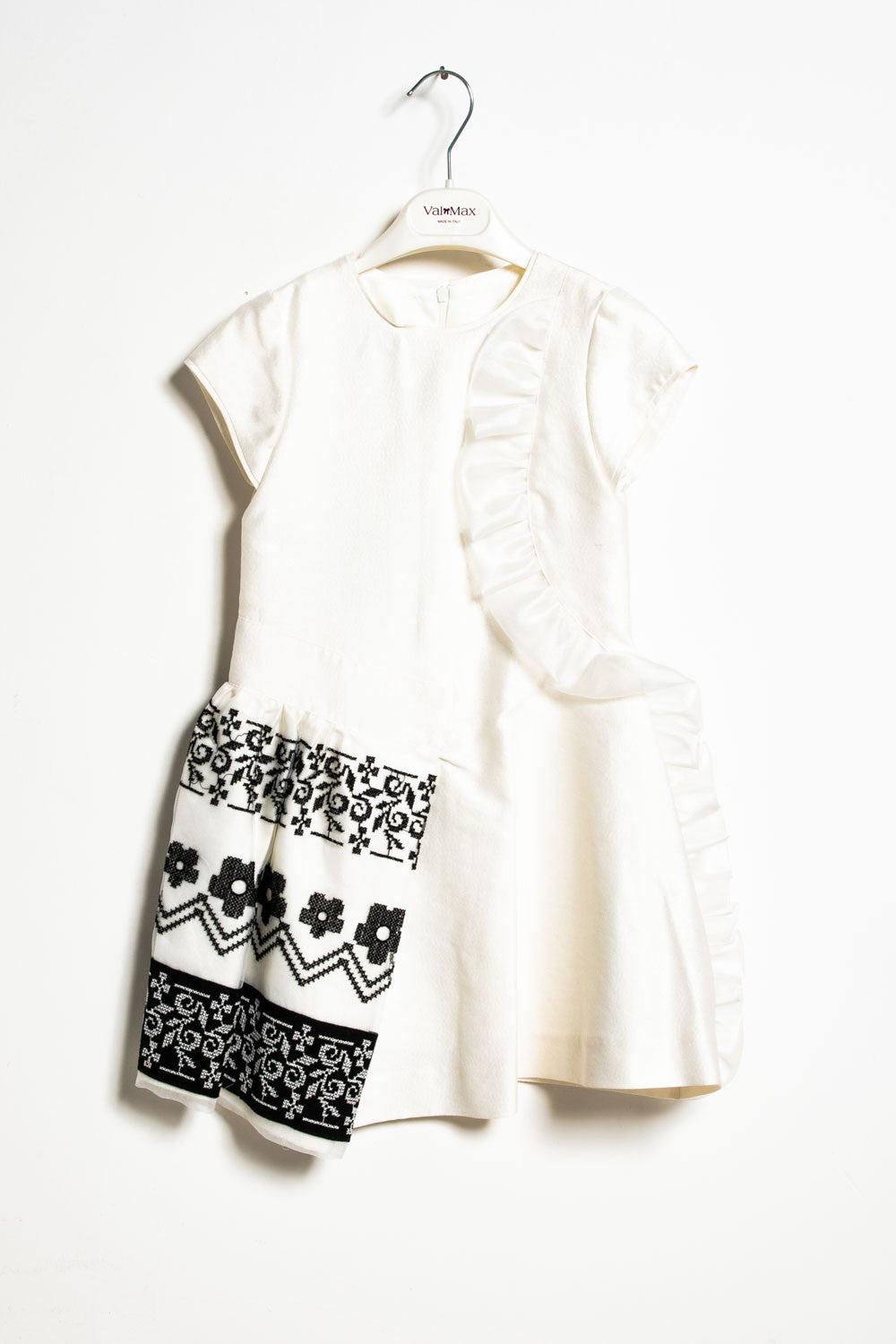 ValMax dress with ruffles and cross-stitch embroidery