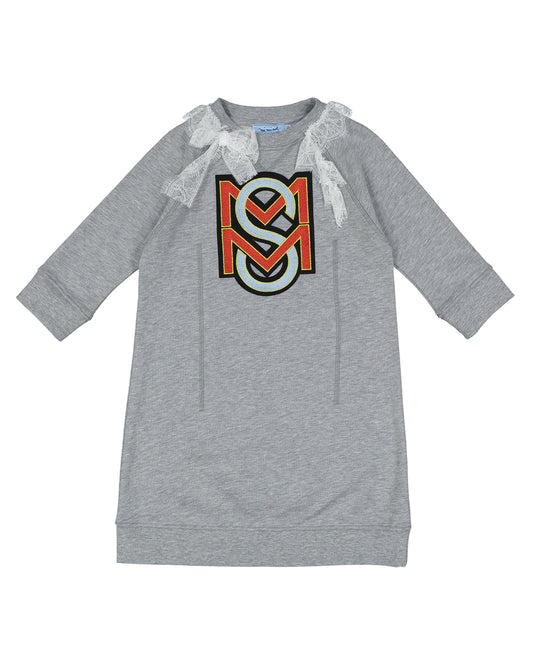 Sweatshirt dress with patches and lace