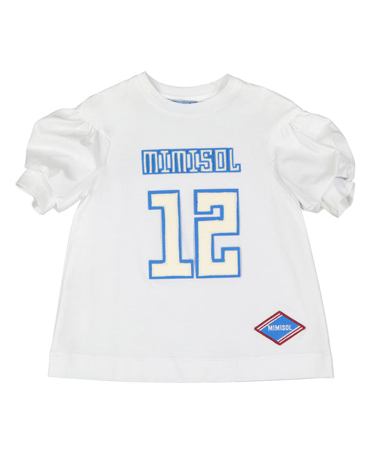 T-shirt with patch and balloon sleeve