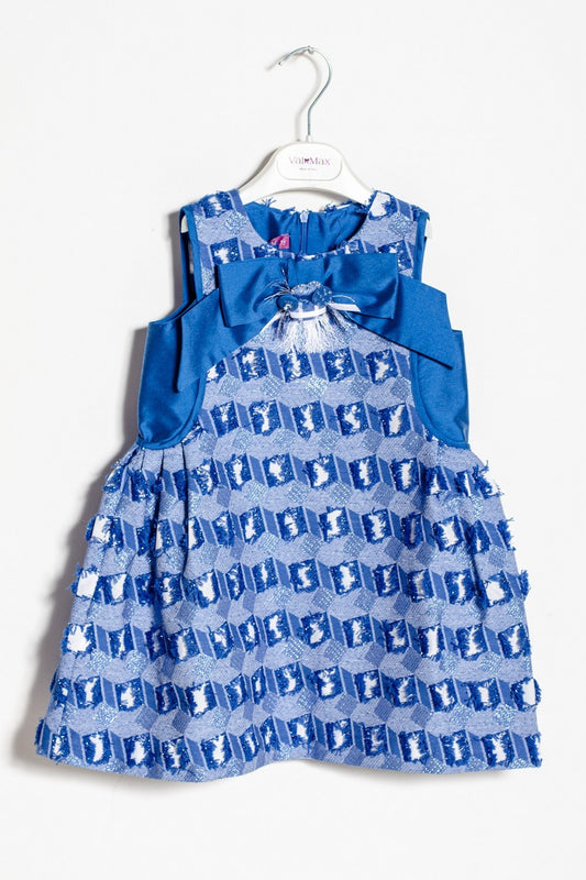 ValMax dress in blue fil coupé with bow