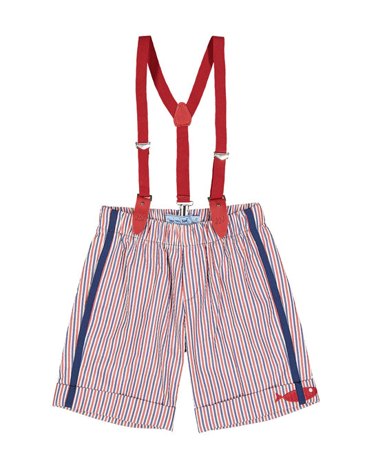 Striped Bermuda shorts with suspenders