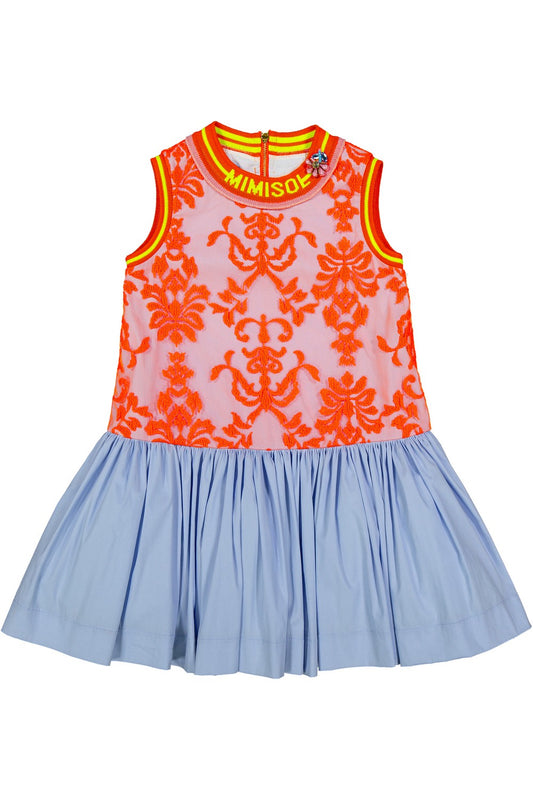 Mimisol dress in poplin and fluorescent lace with collar