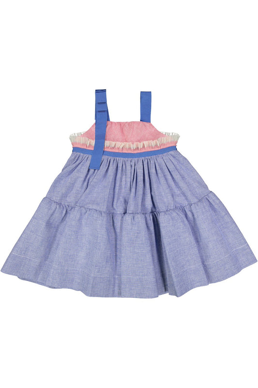 Mimisol dress in blue micro houndstooth