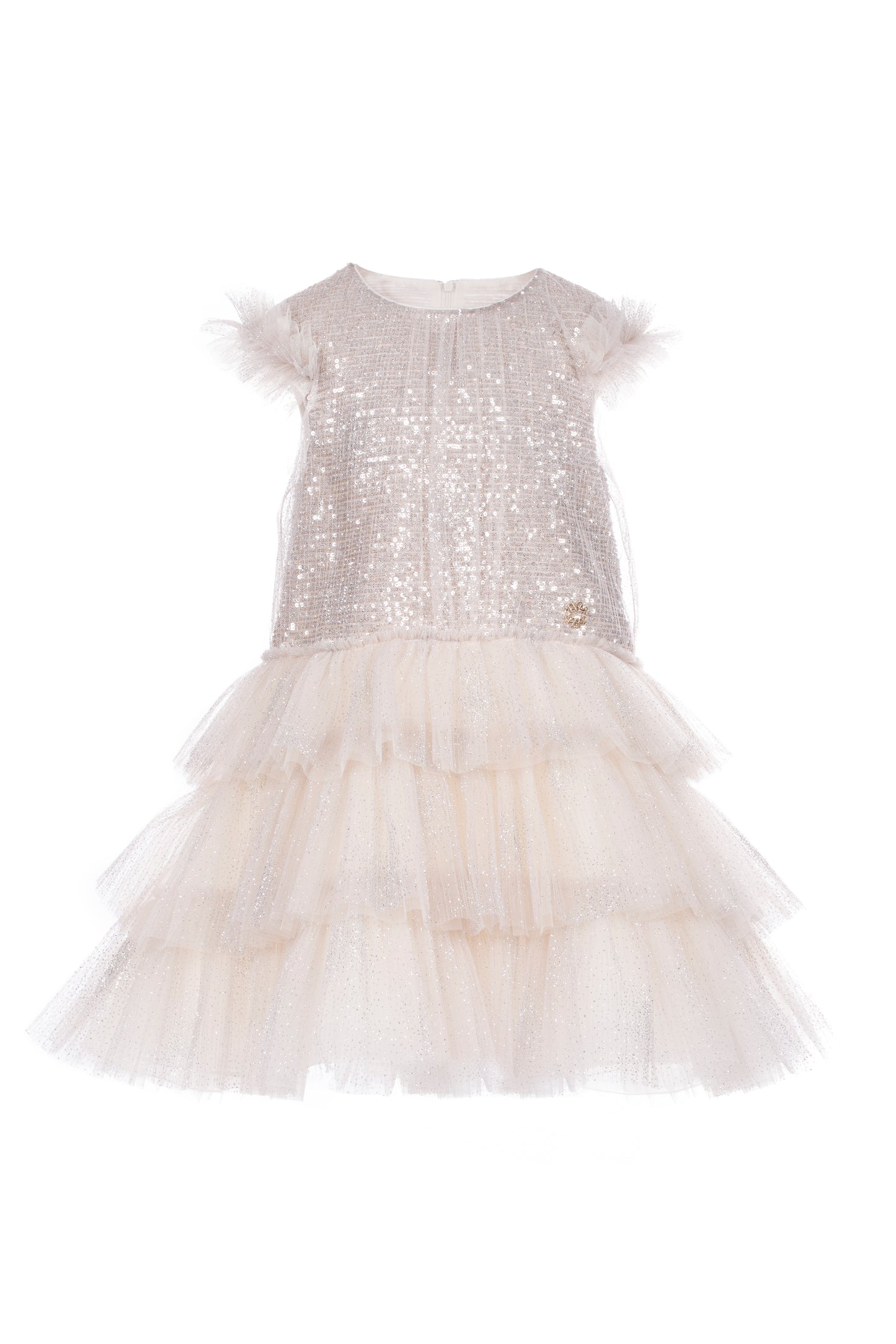 Abito a balze in tulle plisse e paillettes