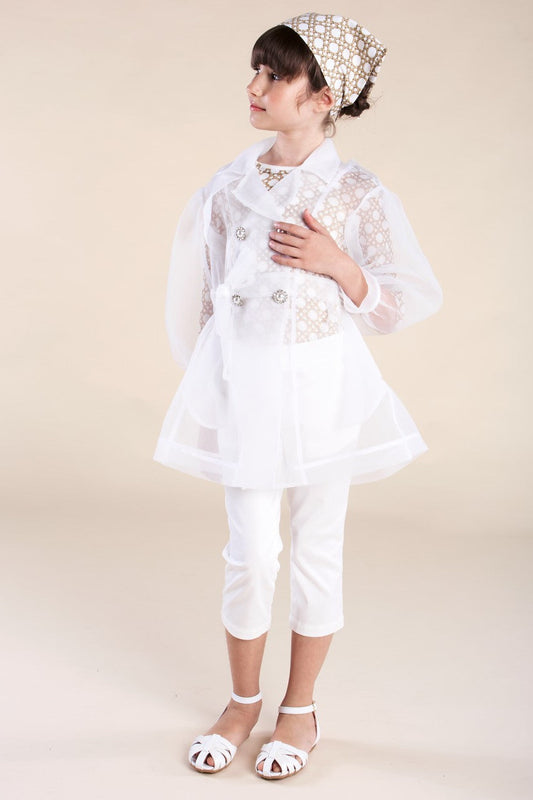 Trench in organza con bottone gioiello