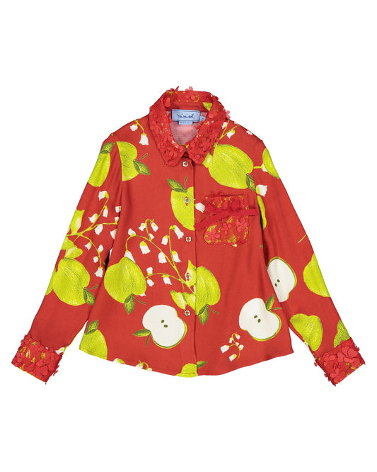 Printed twill shirt with lace details
