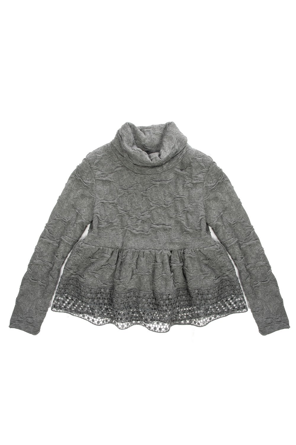 Maglia elegante con collo morbido e balza in pizzo