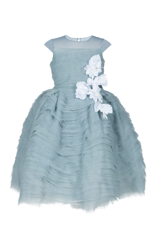 Abito Marchesa Kids Couture a balze in tulle con fiori