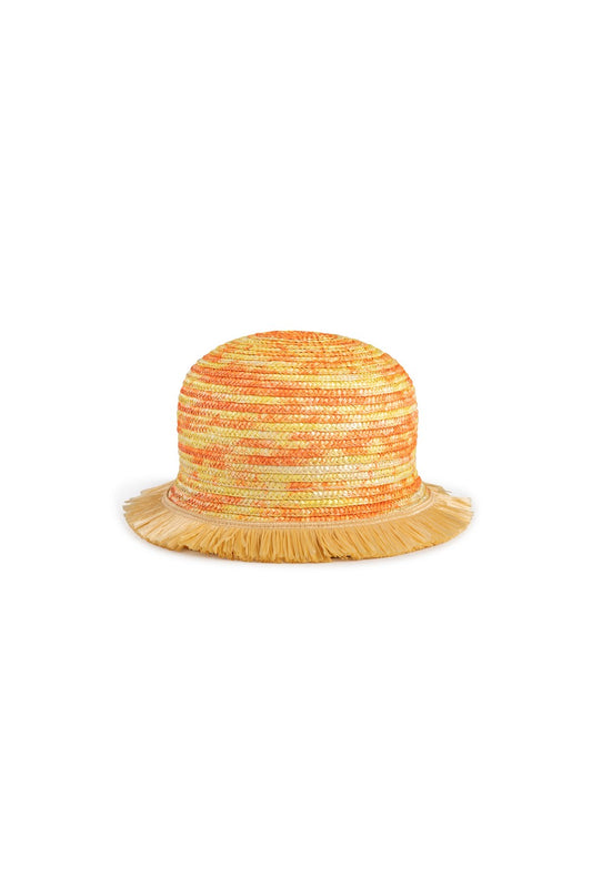 Multicolored straw bowler hat with edge