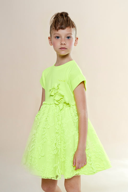 Fluorescent sweatshirt dress with flower