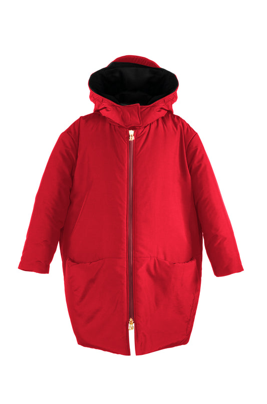 Mimisol Wrap Down Jacket with Hood - 6Y - RED
