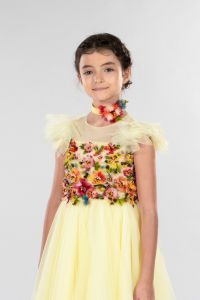 Abito Marchesa Kids Couture in tulle con corpino ricamato