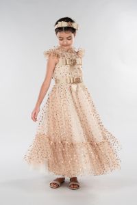 Abito Marchesa Kids Couture a pois con fiocchi